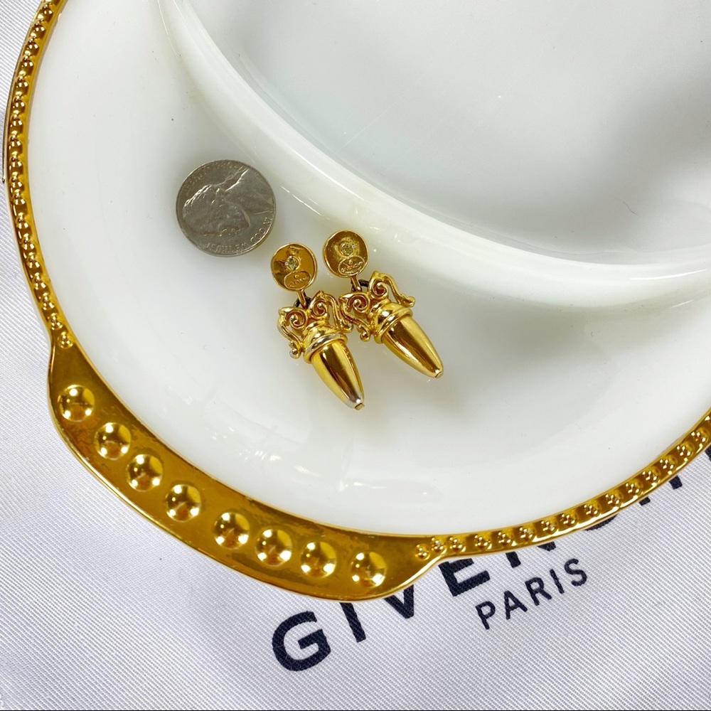 Givenchy Couture Gold Plated & Crystal Dangle Earrings in a Scroll Design - Picture 8 of 8